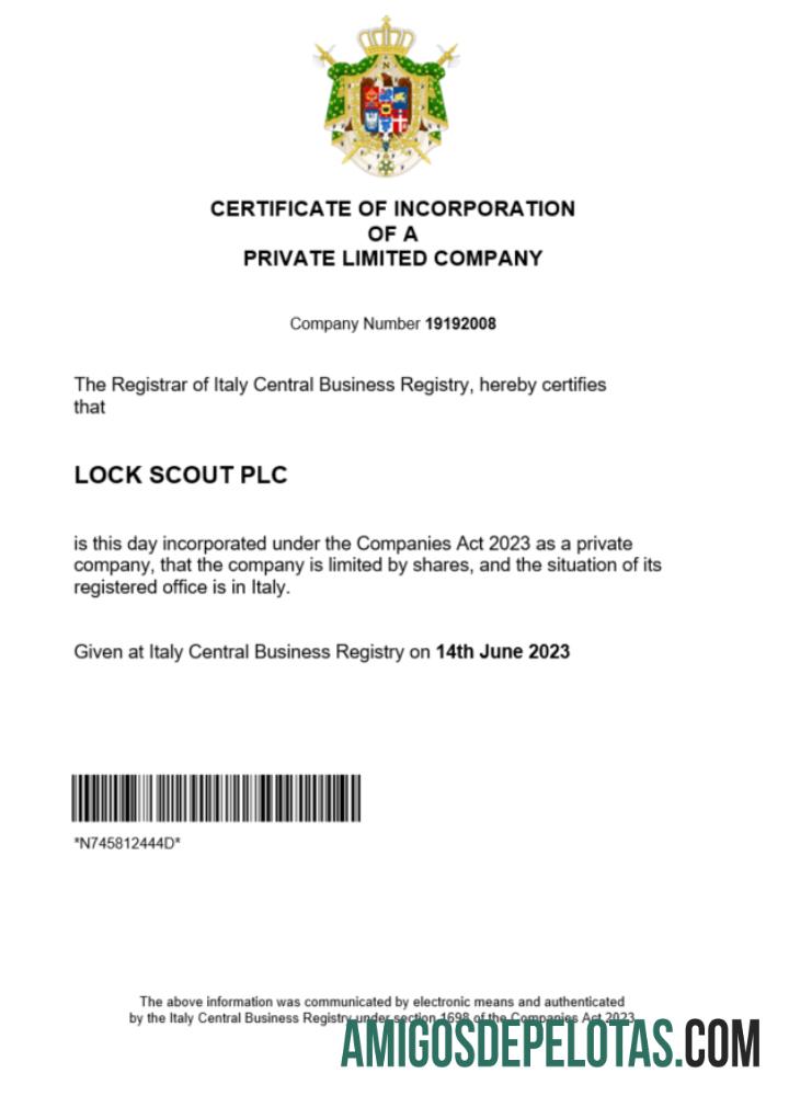 Certificado de registro da Itália para download Word e PDF modelo 1